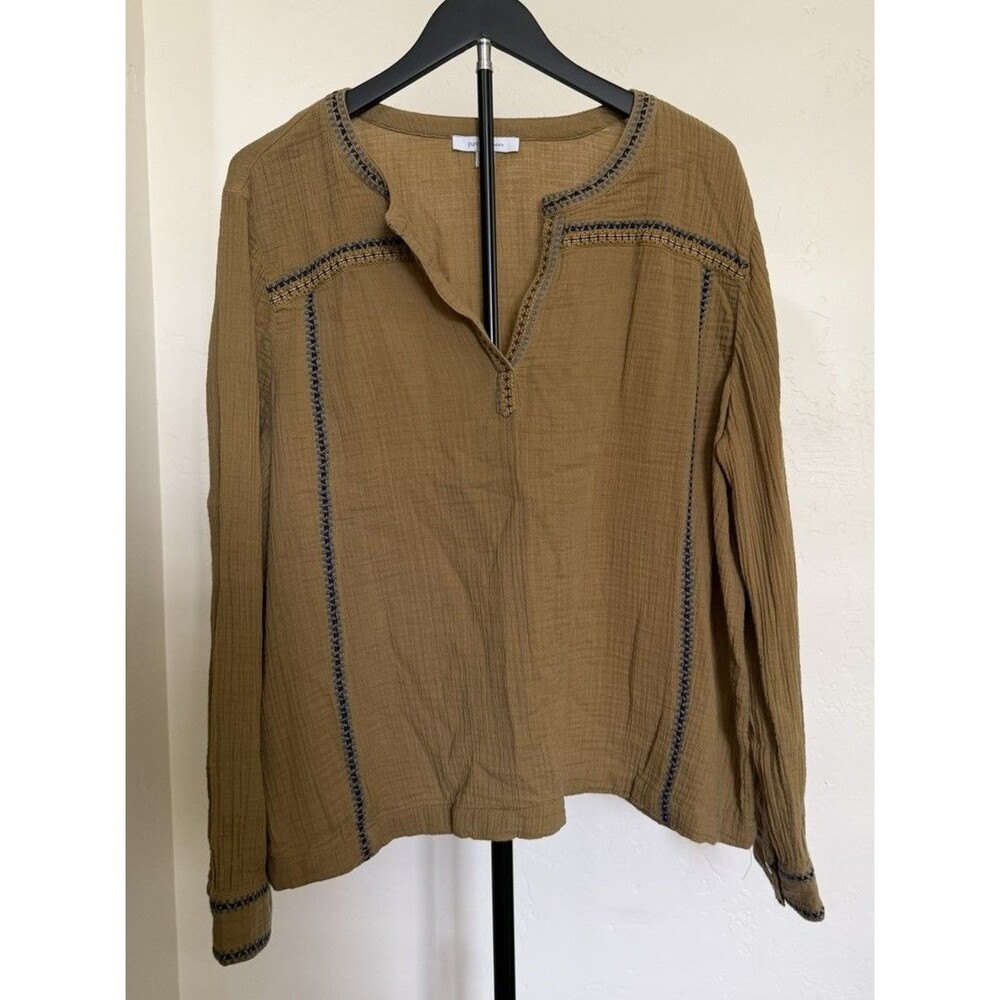 Pure Jill J Jill Women’s L Embroidered Cotton Gauze Peasant Top Brown Resort